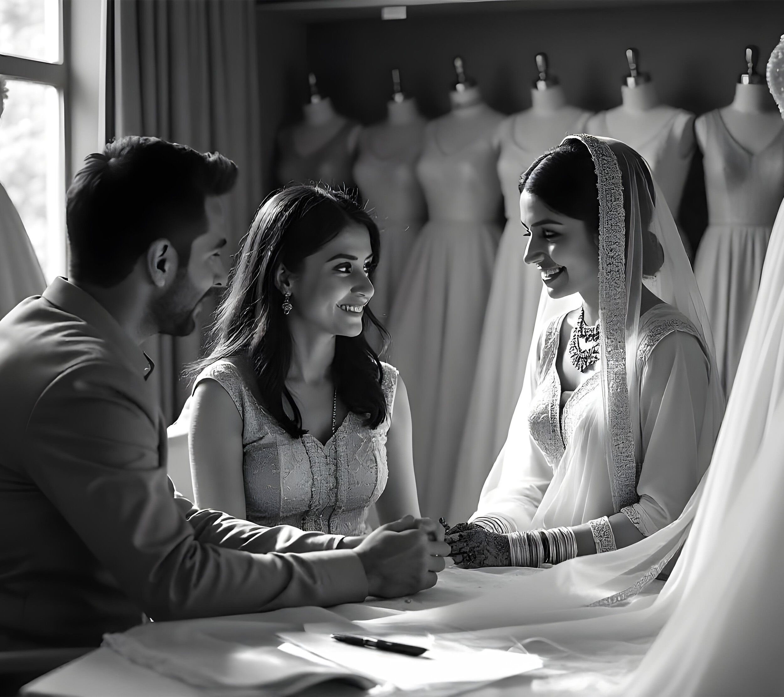 A bride groom with wedding planner 
